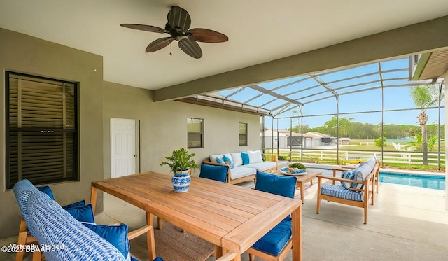 540 Leeway Trl, Ormond Beach, FL 32174 - view of patio featuring an outdoor living space, ceiling fan, and a lanai