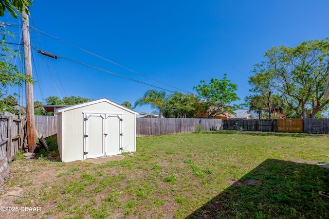 45 Harvard Dr, Ormond Beach, FL 32176 - view of yard featuring a fenced backyard, a storage unit, and an outbuilding
