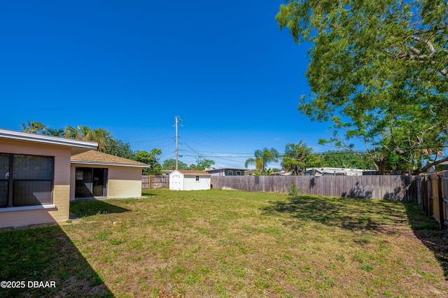 45 Harvard Dr, Ormond Beach, FL 32176 - view of yard featuring a fenced backyard, an outdoor structure, and a shed