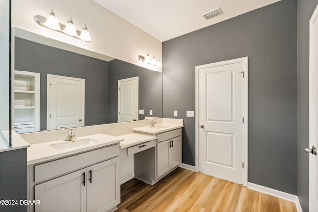 bathroom with hardwood / wood-style floors and vanity