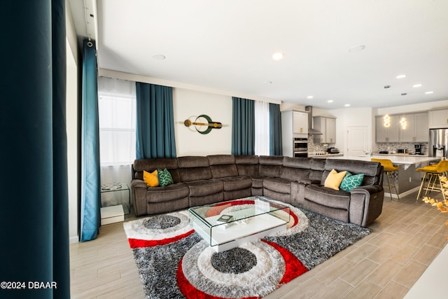 living room featuring light hardwood / wood-style floors