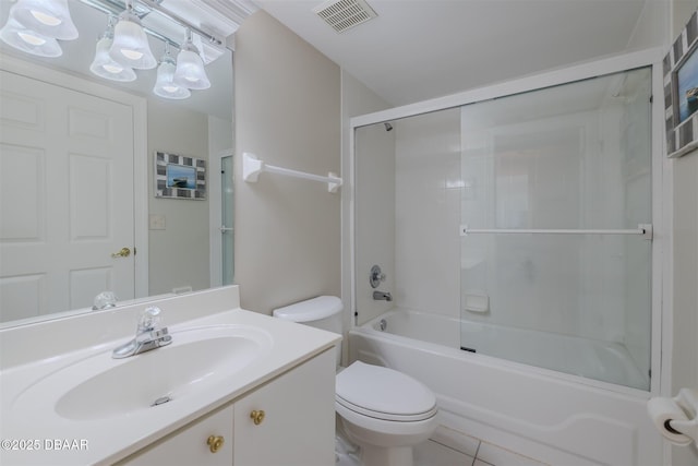 full bathroom with vanity, toilet, and combined bath / shower with glass door