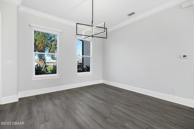142 Sandpiper Ridge Dr, Ormond Beach, FL 32176 - empty room with a chandelier, dark wood-type flooring, ornamental molding, and baseboards