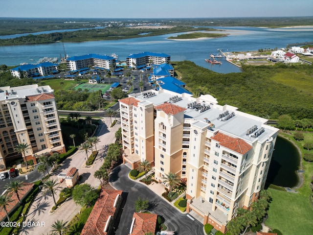 aerial view with a water view