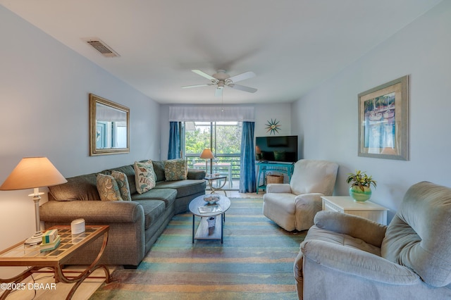 4405 Sea Mist Dr Unit 218, New Smyrna Beach, FL 32169 - carpeted living room with a ceiling fan
