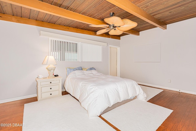 46 Oceanview Ave, Ponce Inlet, FL 32127 - bedroom featuring a wood ceiling with exposed beams, wood finished floors, and ceiling fan