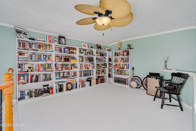 46 Oceanview Ave, Ponce Inlet, FL 32127 - sitting room with crown molding, ceiling fan, and carpet