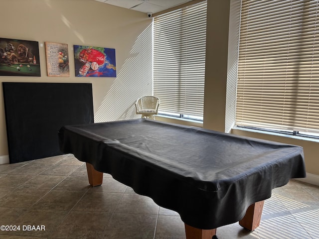 recreation room with tile patterned floors and pool table