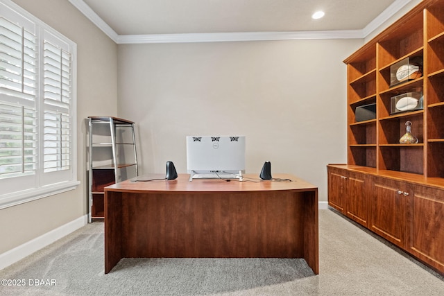 1305 Dovercourt Ln, Ormond Beach, FL 32174 - office space featuring ornamental molding, light carpet, plenty of natural light, baseboards, and recessed lighting