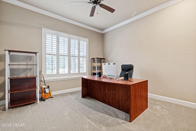 1305 Dovercourt Ln, Ormond Beach, FL 32174 - office space with a ceiling fan, ornamental molding, carpet floors, and baseboards