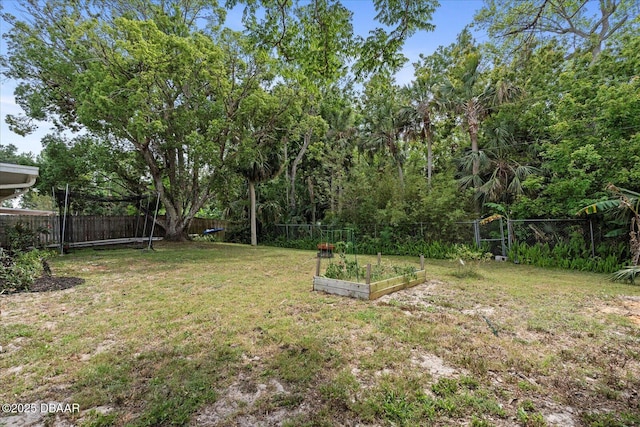 view of yard featuring a fenced backyard and a vegetable garden