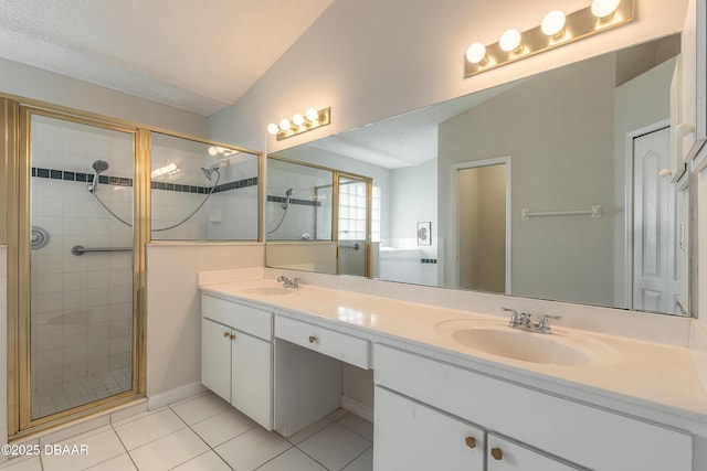 19 Meadow Ridge Vw, Ormond Beach, FL 32174 - bathroom featuring tile patterned floors, a stall shower, and double vanity