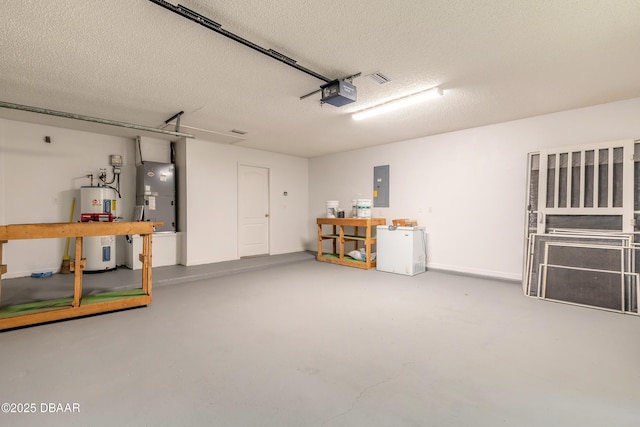 19 Meadow Ridge Vw, Ormond Beach, FL 32174 - garage with electric panel, electric water heater, heating unit, and a garage door opener