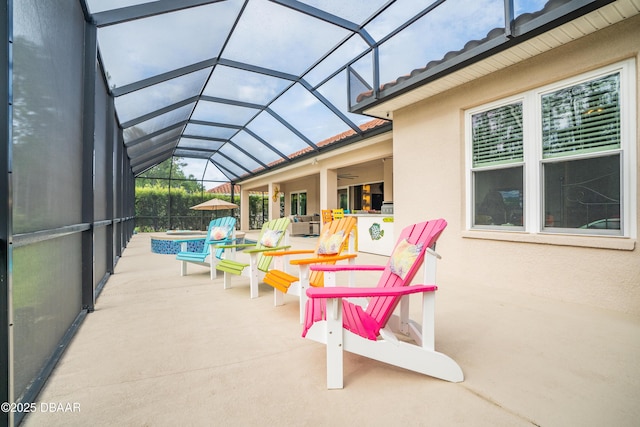 150 Portofino Blvd, New Smyrna Beach, FL 32168 - view of patio with a ceiling fan, a lanai, and a jacuzzi