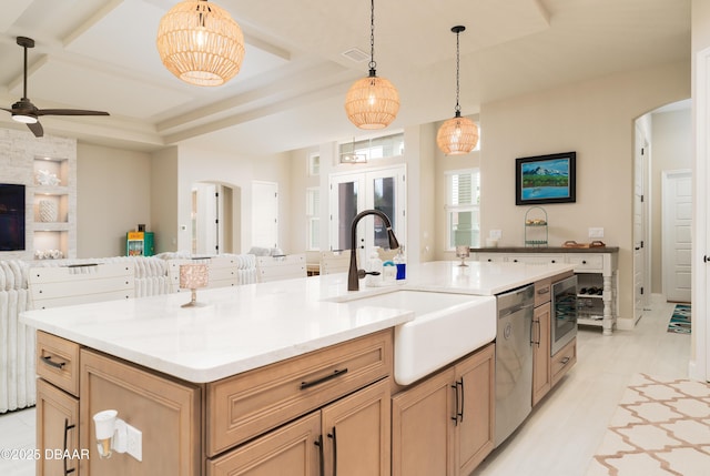 150 Portofino Blvd, New Smyrna Beach, FL 32168 - kitchen with open floor plan, arched walkways, dishwasher, and a ceiling fan