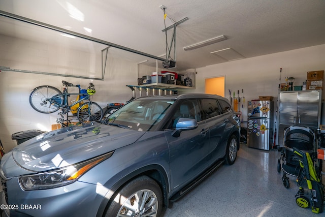 garage with a garage door opener