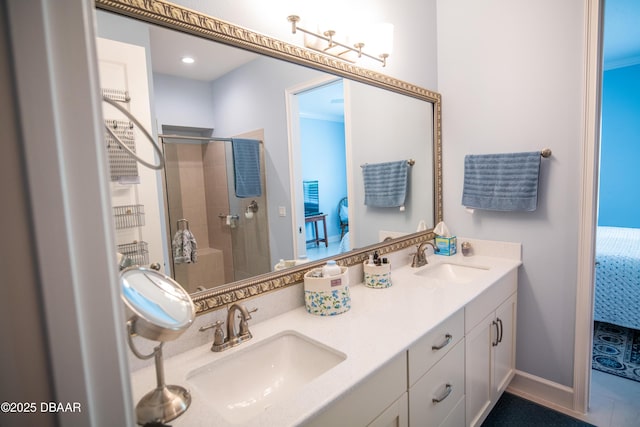 76 Longridge Ln, Ormond Beach, FL 32174 - ensuite bathroom featuring a shower stall and double vanity