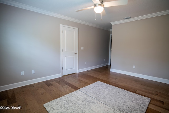 76 Longridge Ln, Ormond Beach, FL 32174 - empty room with wood finished floors, ceiling fan, ornamental molding, and baseboards