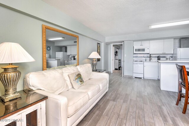 2301 S Atlantic Ave Unit 315, Daytona Beach, FL 32118 - living room featuring light hardwood / wood-style floors, a textured ceiling, and sink