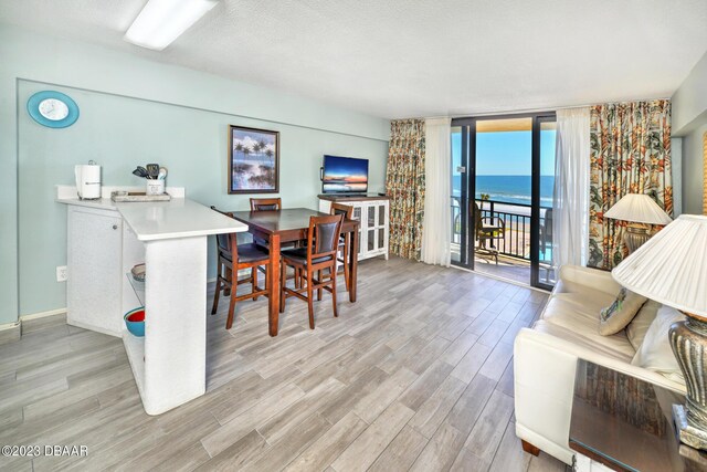 2301 S Atlantic Ave Unit 315, Daytona Beach, FL 32118 - dining area featuring expansive windows, a textured ceiling, and light hardwood / wood-style floors