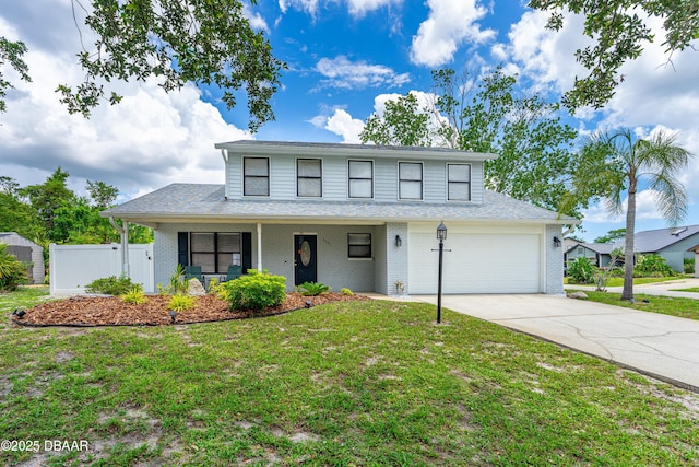 1197 Southfork Ct, Port Orange, FL 32129 - traditional-style house with driveway, brick siding, a porch, and roof with shingles