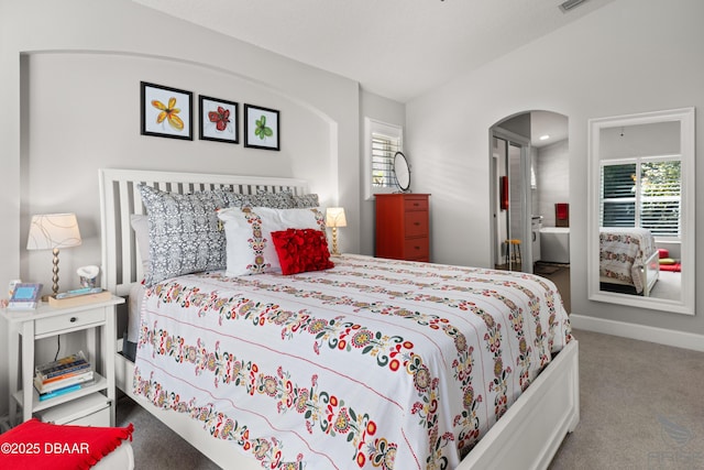 3349 Glenshane Way, Ormond Beach, FL 32174 - bedroom featuring carpet flooring, arched walkways, and baseboards