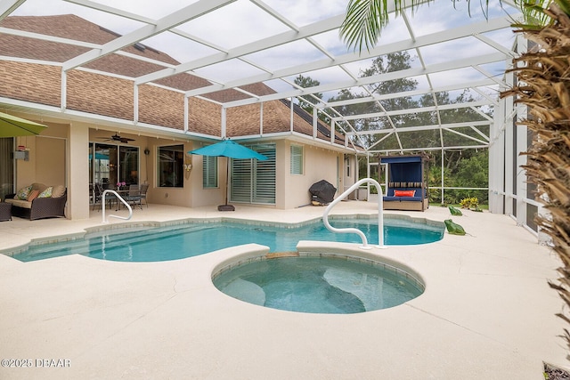 1491 Hohe Ln, Ormond Beach, FL 32174 - view of pool with an outdoor hangout area, a patio, and a ceiling fan
