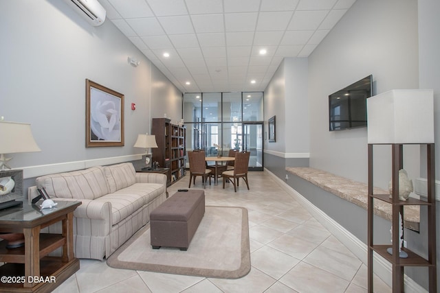 3043 S Atlantic Ave Unit 204, Daytona Beach Shores, FL 32118 - living area featuring light tile patterned flooring, floor to ceiling windows, baseboards, and recessed lighting