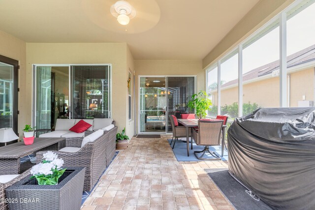 3418 Leonardo Ln, New Smyrna Beach, FL 32168 - view of patio featuring outdoor dining area, an outdoor hangout area, and a grill
