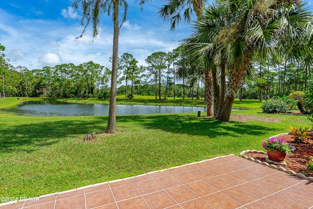 view of yard with a water view