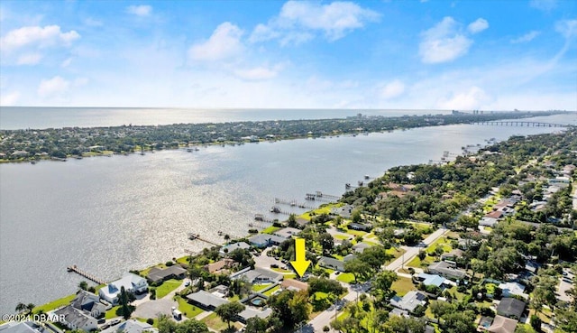 aerial view with a water view