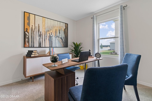 office space with light colored carpet