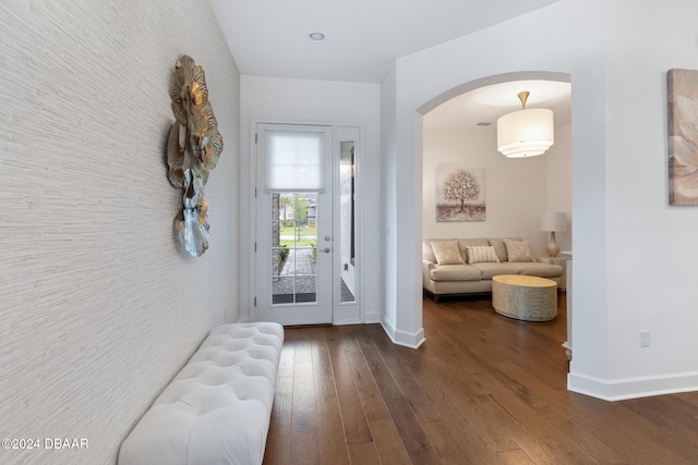 entryway with dark wood-type flooring