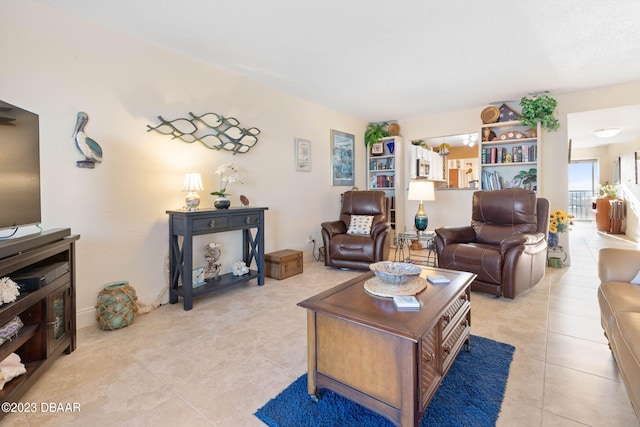 living room featuring light tile patterned floors