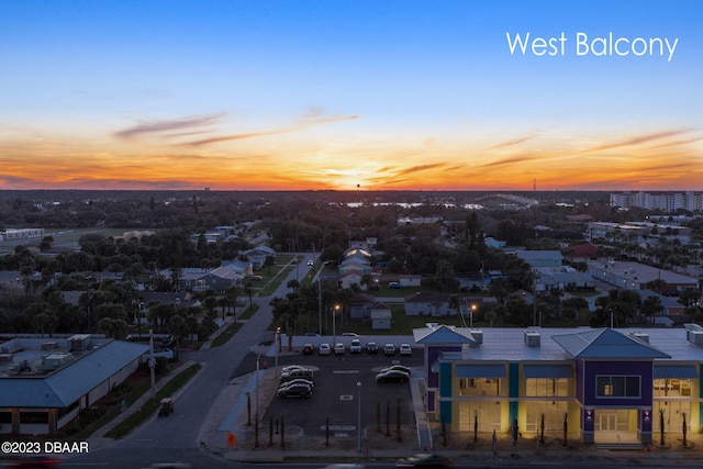 view of aerial view at dusk