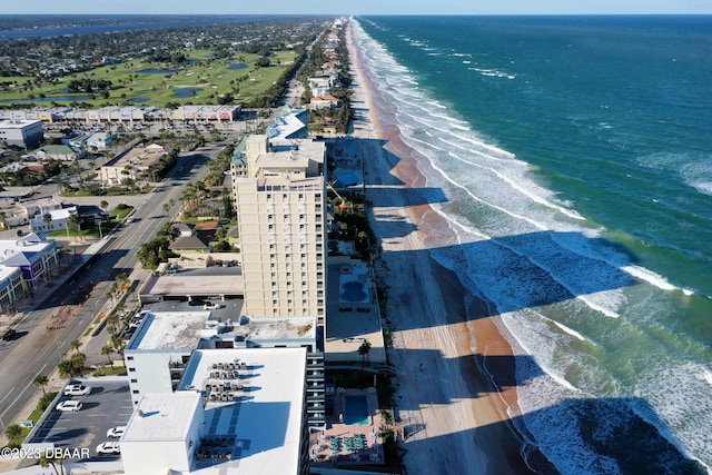 aerial view featuring a beach view and a water view