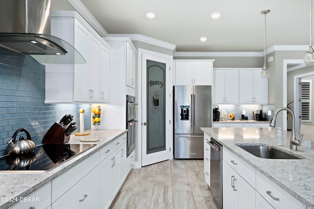 kitchen with white cabinetry, sink, wall chimney exhaust hood, and stainless steel appliances