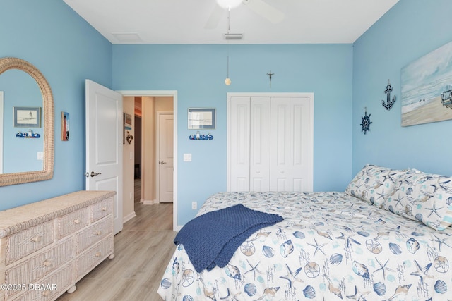 310 Coral Reef Way, Daytona Beach, FL 32124 - bedroom featuring light wood-type flooring, a ceiling fan, visible vents, and a closet