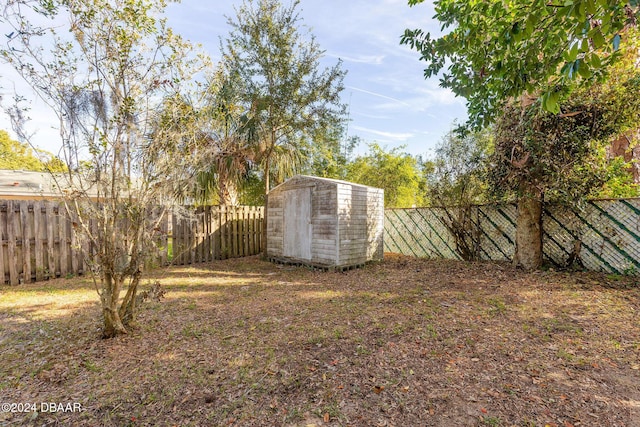 view of yard with a shed