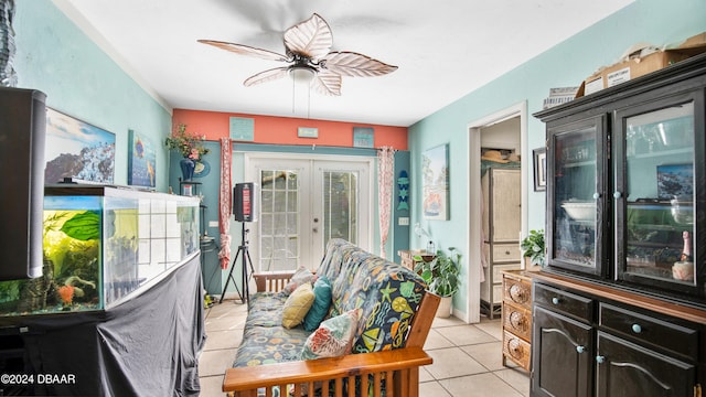 sunroom / solarium with french doors and ceiling fan