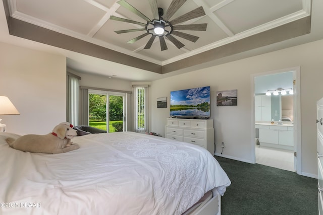 414 Long Cove Ct, Ormond Beach, FL 32174 - bedroom featuring dark carpet, crown molding, and ensuite bath