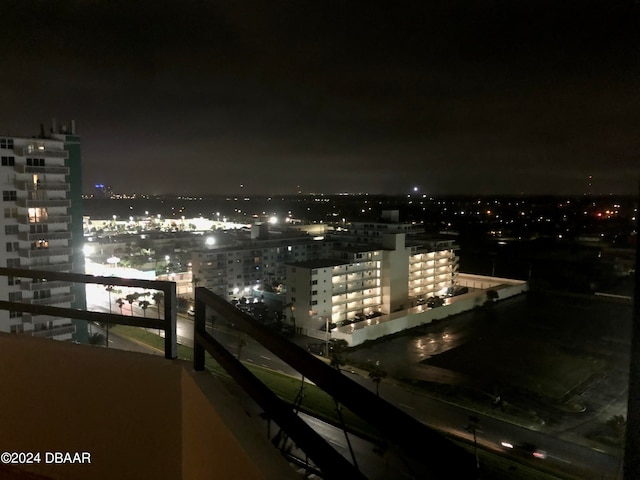 view of balcony at night