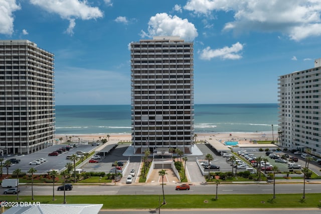 view of water feature featuring a beach view