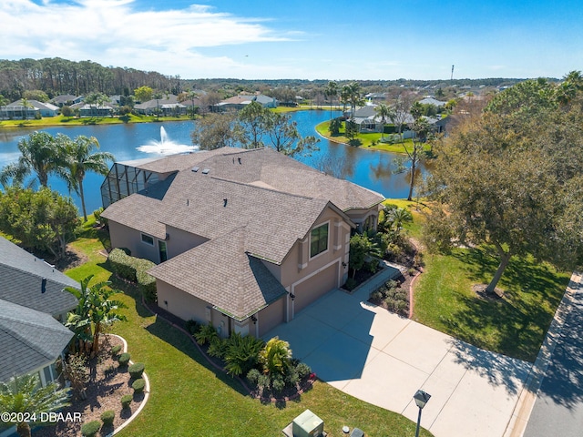 bird's eye view featuring a water view