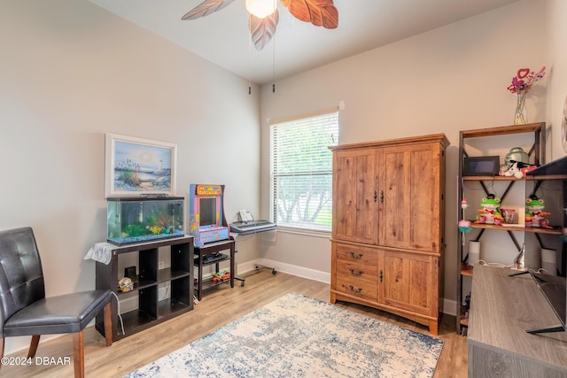 office featuring ceiling fan and light hardwood / wood-style flooring