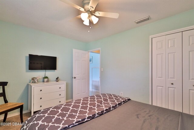 7 Azalea Dr, Ormond Beach, FL 32176 - bedroom with a closet, ceiling fan, and visible vents