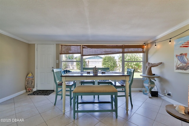 7 Azalea Dr, Ormond Beach, FL 32176 - dining area with light tile patterned floors, crown molding, and baseboards