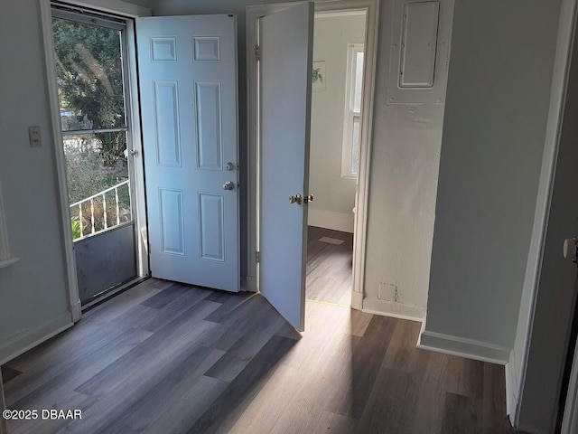 312 Frances Ter, Daytona Beach, FL 32118 - foyer entrance with dark wood-type flooring and electric panel