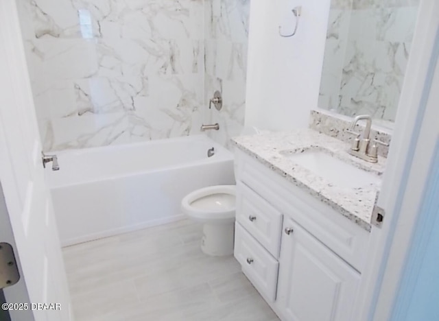 full bath with toilet, shower / bath combination, and vanity