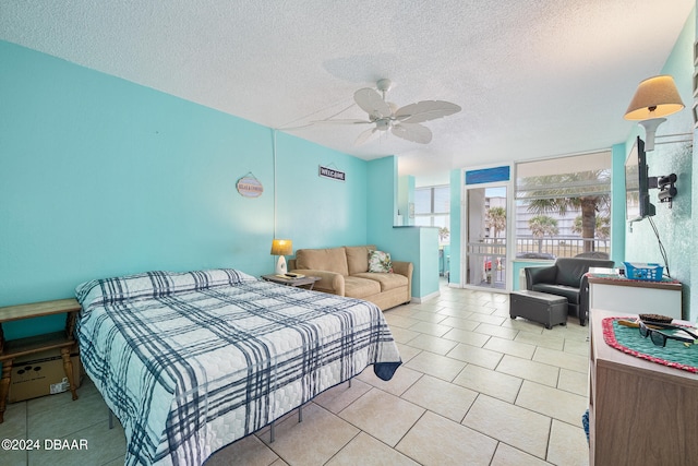 bedroom featuring a textured ceiling and ceiling fan